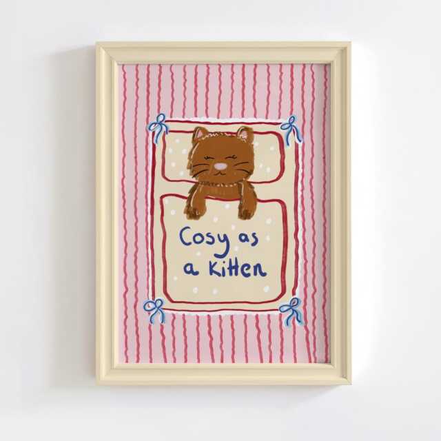 Cosy As A Kitten - Bright Girls Room Toddler Poster Playroom Print Modern Toddler Decor - image 1