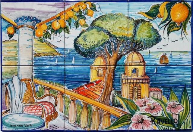 Hand-Painted Tile Mural - Amalfi Coast Seascape, Ravello Decor - image 1