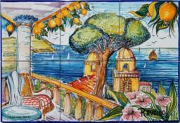 Hand-Painted Tile Mural - Amalfi Coast Seascape, Ravello Decor - thumbnail 1