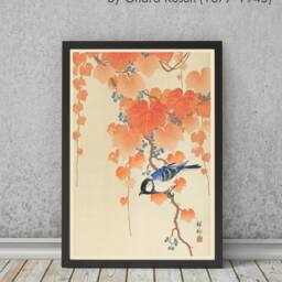 Vintage Japanese Art Prints Bird & Floral Matted Print - thumbnail 2