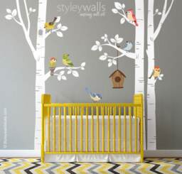 Birch Trees & Birds Wall Decal, Forest Sticker, Nursery Baby Room Decor - thumbnail 1