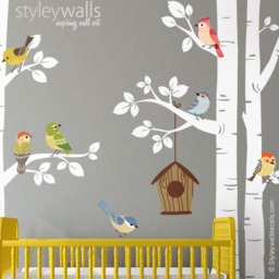 Birch Trees & Birds Wall Decal, Forest Sticker, Nursery Baby Room Decor - thumbnail 2