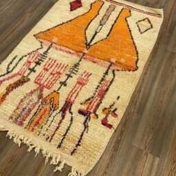 Custom Boujad Rug Authentic Moroccan Wool Rug, Abstract Orange Design - thumbnail 3
