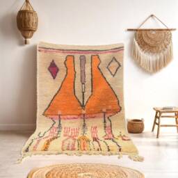 Custom Boujad Rug Authentic Moroccan Wool Rug, Abstract Orange Design