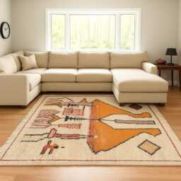 Custom Boujad Rug Authentic Moroccan Wool Rug, Abstract Orange Design - thumbnail 2