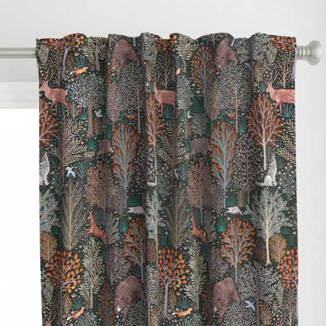 Woodland Curtain Panel - Rustic Autumn Thanksgiving Animals Leaves Pine Custom Fall Forest By Rebecca_Reck_Art - image 1