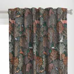 Woodland Curtain Panel - Rustic Autumn Thanksgiving Animals Leaves Pine Custom Fall Forest By Rebecca_Reck_Art