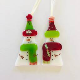 Fused Glass Snowman Decoration - Christmas Decoration, Snowman Cornish - thumbnail 3