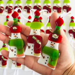 Fused Glass Snowman Decoration - Christmas Decoration, Snowman Cornish - thumbnail 2
