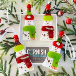 Fused Glass Snowman Decoration - Christmas Decoration, Snowman Cornish - thumbnail 1