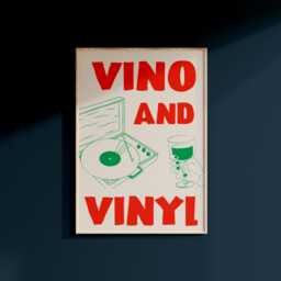 Vino & Vinyl Print, Music & Wine Wall Art, Retro Kitchen Decor, Record Lover Poster, Aesthetic Funky Home Decor - thumbnail 2