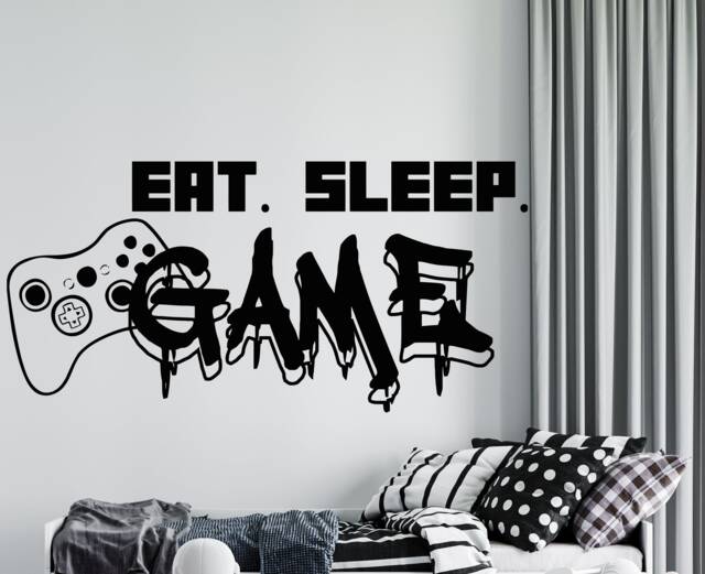Gamer Wall Decal Eat Sleep Game Controller, Gaming Room Decor 440Re - image 1