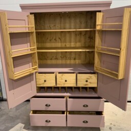 120cm Freestanding Solid Wood Kitchen Larder Cupboard, Hand Painted Pantry Storage Unit - thumbnail 2