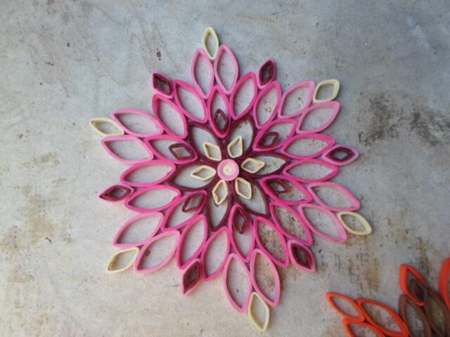 Pink Dahlia Paper Wall Art Handmade Mandala Decor - image 1