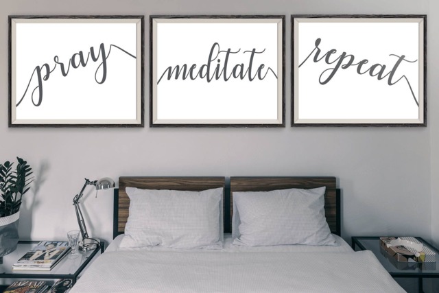 Pray Meditate Repeat, Rehab Printable Wall Art Set, Typography Spiritual Print, Yoga Room Decor, Digital Download Prayer Artwork - image 1
