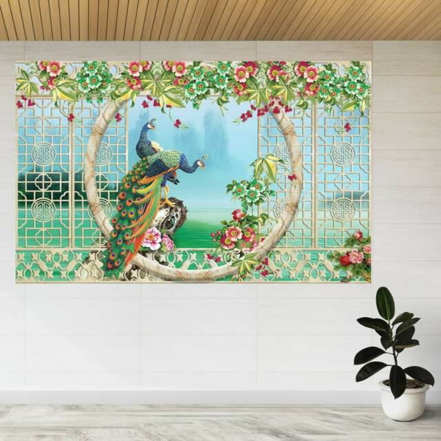 2 Peacock Floral Amazing 3D View Wall Sticker Poster Decal A352 - image 1