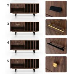 Vinyl Record Stand, Vinyl Storage Mid-Century Sideboard, Dresser, Commode, Credenza Made Of Walnut Vaneer - Livlo O-S12 - thumbnail 3