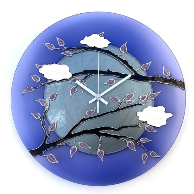 Sakura Hand-Painted Glass Wall Clock Purple Cherry Blossom Art - image 1