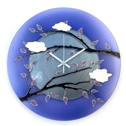 Sakura Hand-Painted Glass Wall Clock Purple Cherry Blossom Art