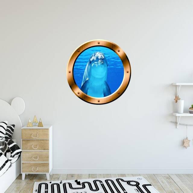 Underwater Dolphin Porthole Wall Decal Peel & Stick Mural Porpoise Art Portal Bp29 - image 1