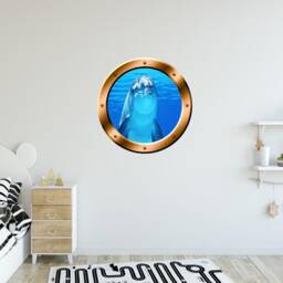 Underwater Dolphin Porthole Wall Decal Peel & Stick Mural Porpoise Art Portal Bp29 - thumbnail 1