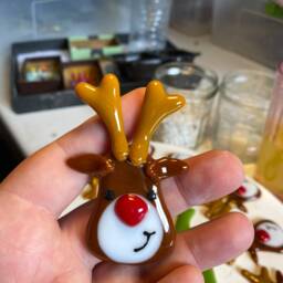 Fused Glass Christmas Rudolph Reindeer Decorations, Send A Red Nose Tree Ornaments, Quirky Fun - thumbnail 4