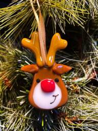 Fused Glass Christmas Rudolph Reindeer Decorations, Send A Red Nose Tree Ornaments, Quirky Fun - thumbnail 1