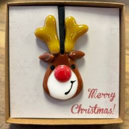 Fused Glass Christmas Rudolph Reindeer Decorations, Send A Red Nose Tree Ornaments, Quirky Fun - thumbnail 2