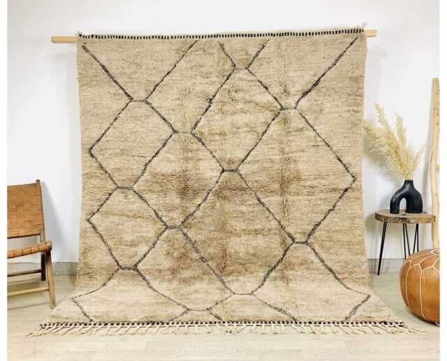 Brown Diamond Lattice Rug - Large Area Handmade Berber Shag Earthy Taupe Home Decor Custom Textured Wool Carpet - image 1