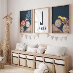 Personalized Monster Truck Wall Art Set Watercolor Nursery Decor - Unframed Prints - thumbnail 3