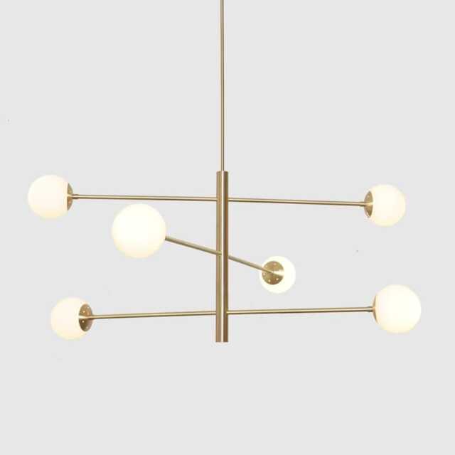 Stilnovo-Style Mid-Century Brass Finish Sputnik Chandelier With Six Glass Globes, Atomic Starburst Ceiling Light - image 1