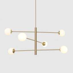 Stilnovo-Style Mid-Century Brass Finish Sputnik Chandelier With Six Glass Globes, Atomic Starburst Ceiling Light - thumbnail 1