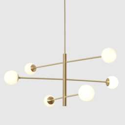 Stilnovo-Style Mid-Century Brass Finish Sputnik Chandelier With Six Glass Globes, Atomic Starburst Ceiling Light - thumbnail 3