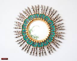 Gold Turquoise Sunburst Mirror 17.7