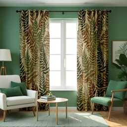 Earth Tone Botanical Curtains, Brown Green Tones Fern Print Drapes, Custom Window Panels For Living Room Bedroom Natural Home Decor - thumbnail 4