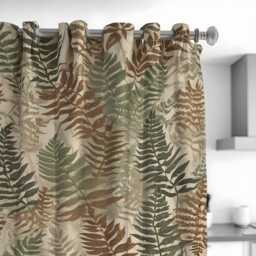 Earth Tone Botanical Curtains, Brown Green Tones Fern Print Drapes, Custom Window Panels For Living Room Bedroom Natural Home Decor - thumbnail 2