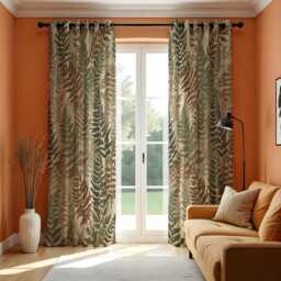 Earth Tone Botanical Curtains, Brown Green Tones Fern Print Drapes, Custom Window Panels For Living Room Bedroom Natural Home Decor