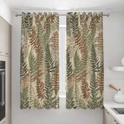 Earth Tone Botanical Curtains, Brown Green Tones Fern Print Drapes, Custom Window Panels For Living Room Bedroom Natural Home Decor - thumbnail 3