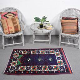 Ethnic Nursery Rugs, Rugs For Gift, Anatolian Rug, Purple Antique Turkish 2.8x4.2 Ft Small Vintage Handmade Bath Rug - thumbnail 3