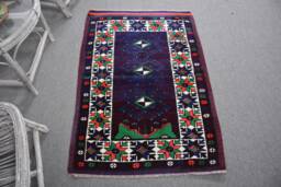 Ethnic Nursery Rugs, Rugs For Gift, Anatolian Rug, Purple Antique Turkish 2.8x4.2 Ft Small Vintage Handmade Bath Rug - thumbnail 1