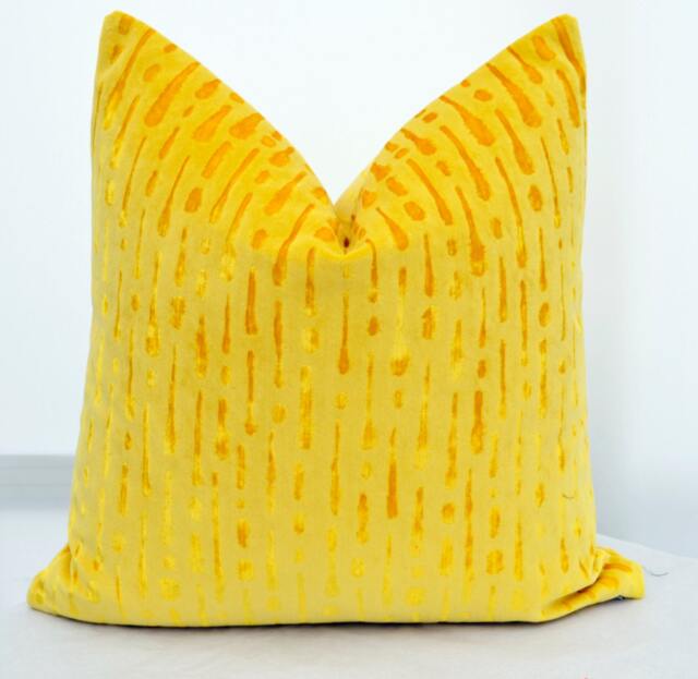Yellow Velvet Pillow Cover, Patterned Cover, Modern Cover, Eclectic Pillow, Geometric Cover - image 1