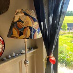 Floral Midnight Velvet Coolie Lampshade, Empire Blue Leaves, Tropical Empire, Ceiling Light Shade - thumbnail 3