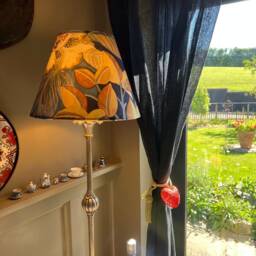Floral Midnight Velvet Coolie Lampshade, Empire Blue Leaves, Tropical Empire, Ceiling Light Shade - thumbnail 2