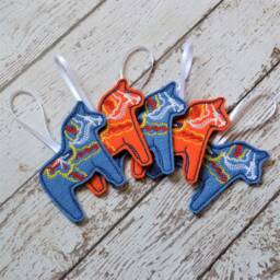 Dala Horse Felt Ornament, Embroidered, Scandinavian Gift, Orange Or Blue, Christmas Folk Art, Single 3 Pack - thumbnail 2