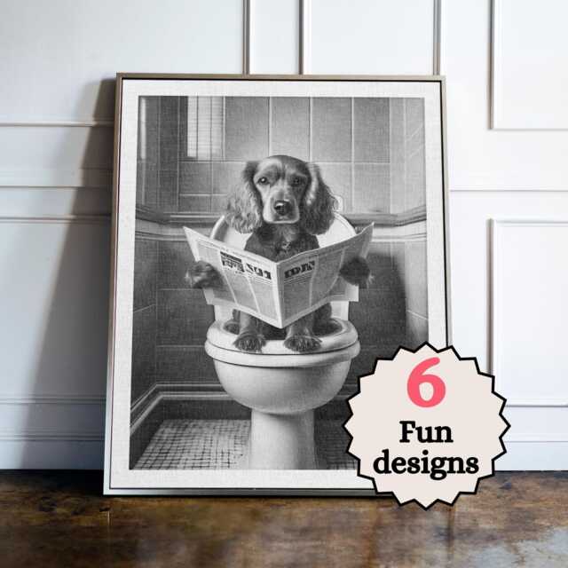 Cocker Spaniel Print, Funny Dog Bathroom Wall Art, Animal Toilet Decor, Quirky Guest Poster, Lover Gift - image 1