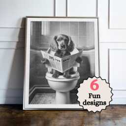 Cocker Spaniel Print, Funny Dog Bathroom Wall Art, Animal Toilet Decor, Quirky Guest Poster, Lover Gift - thumbnail 1