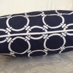 18x18 Blue Pillow Cover, Zippered Pillow, Piped Navy Pillow, Geometric Design, Greek Print - thumbnail 2