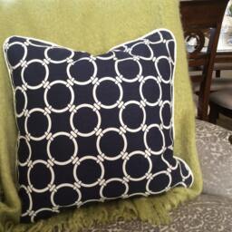 18x18 Blue Pillow Cover, Zippered Pillow, Piped Navy Pillow, Geometric Design, Greek Print - thumbnail 3