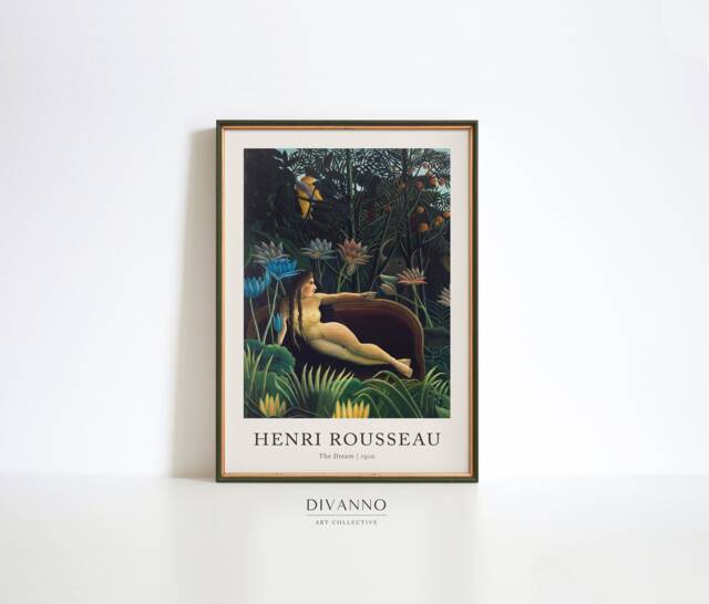 Woman Dream Art Print, Rousseau Painting, Jungle Plants Wall Art, Tropical Forest Poster, French Home Decor, Animal Printable, Exotic Canvas - image 1