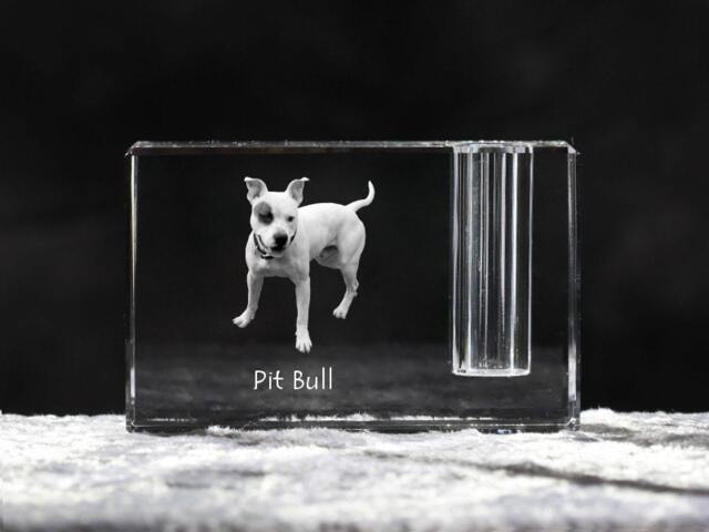 American Pit Bull Terrier , Crystal Pen Holder With Dog, Souvenir, Decoration, Limited Edition, Collection - image 1